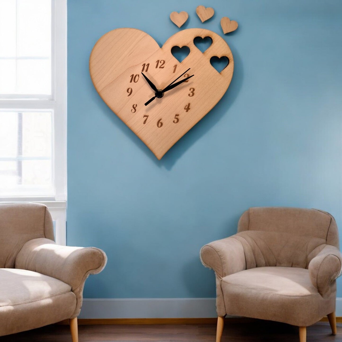 Hearts Shaped Wooden Clocks