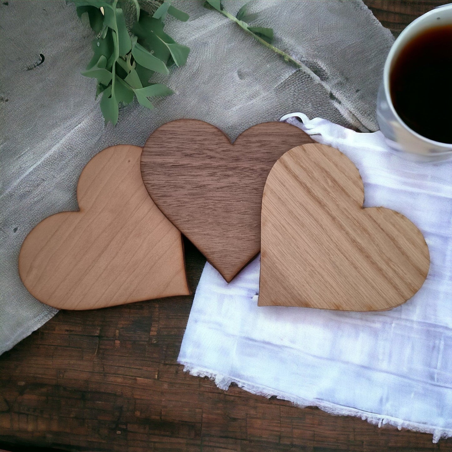 Heart Placemats & Coasters - Wooden Colours