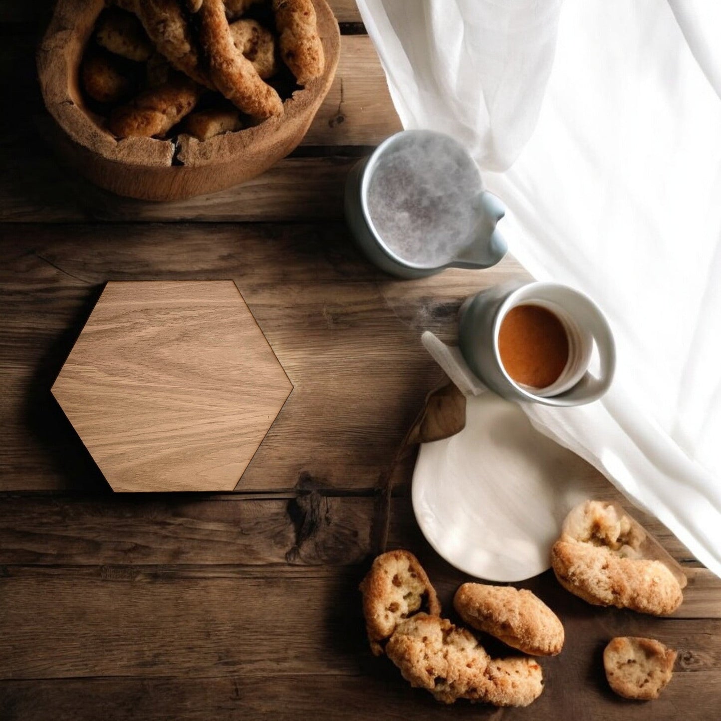 Hexagon Placemats & Coasters - Wooden Colours