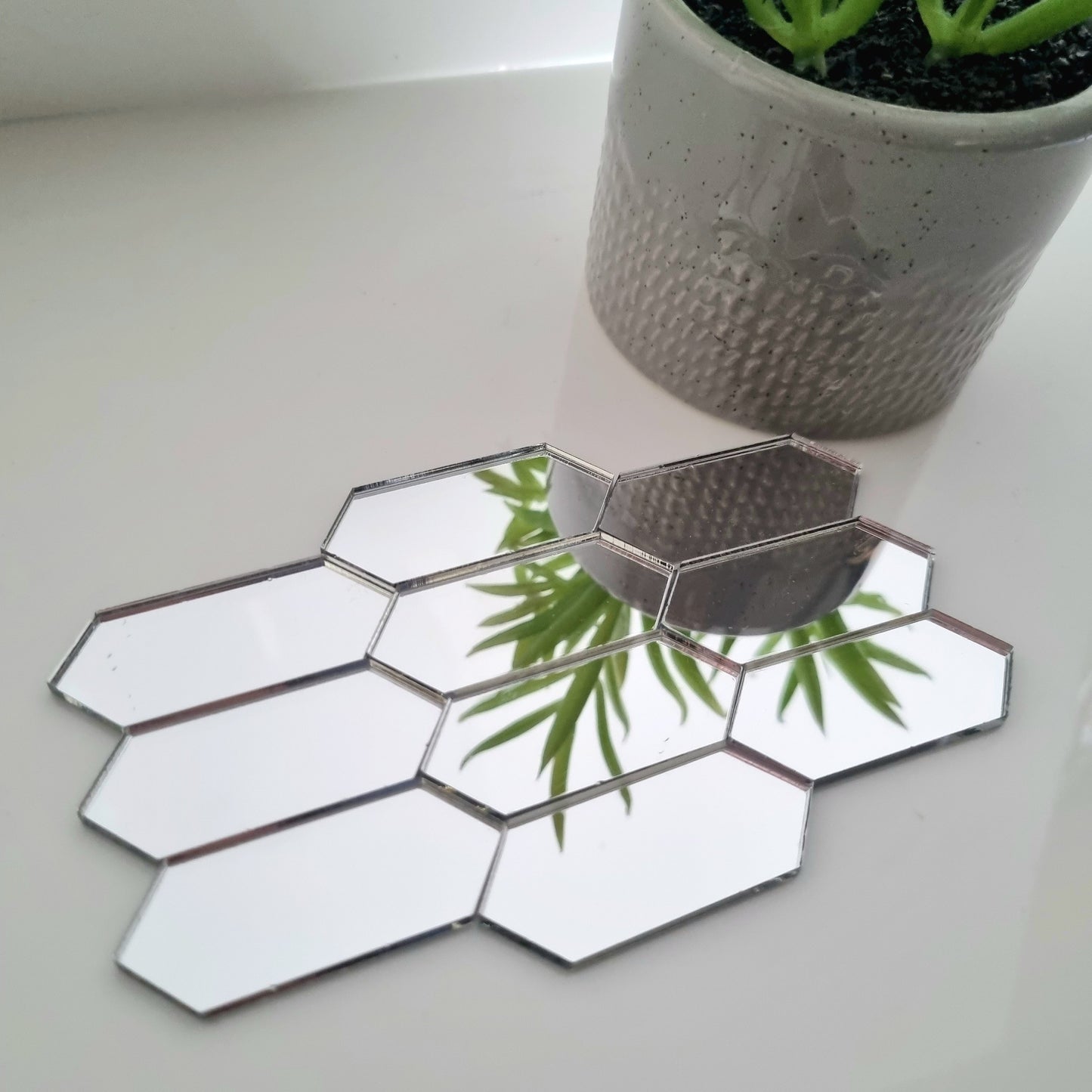 Silver Acrylic Mirror Tiles: Elongated Hexagons