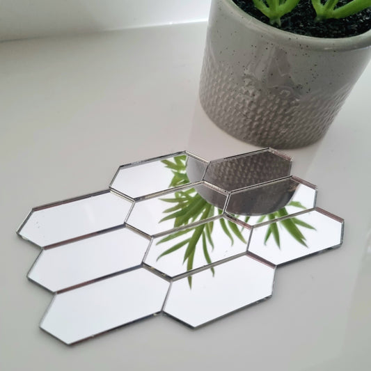 Silver Acrylic Mirror Tiles: Elongated Hexagons