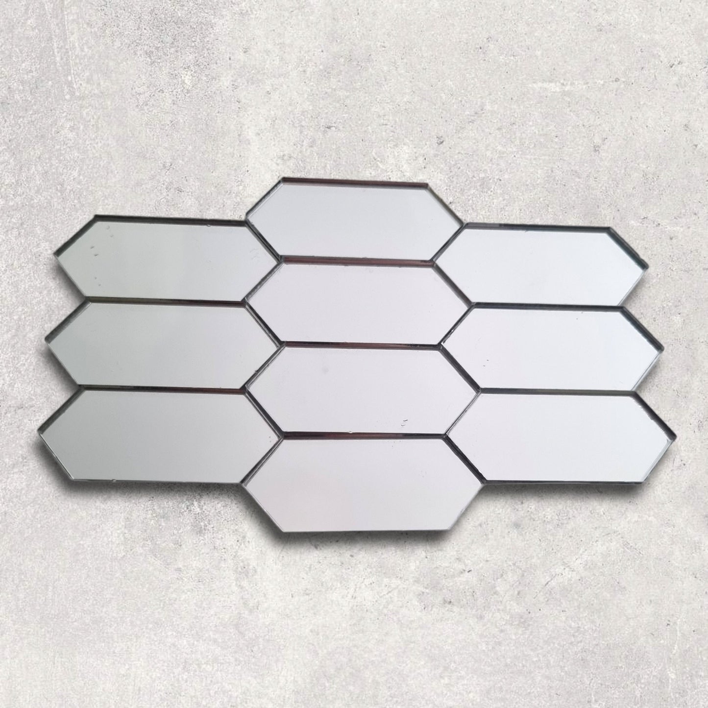 Silver Acrylic Mirror Tiles: Elongated Hexagons