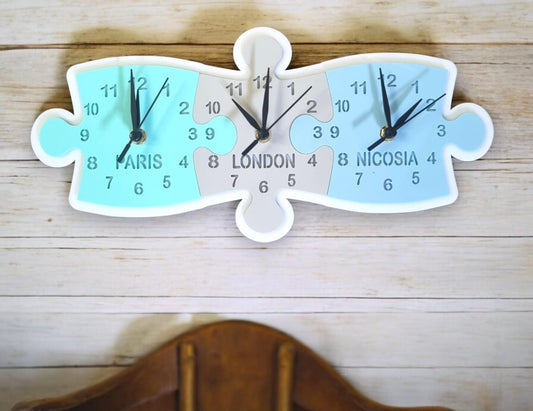 Jigsaw Time Zone Clocks: Custom Family & Friends Acrylic Clock
