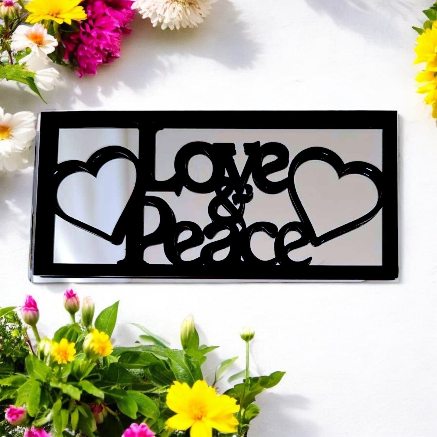Love & Peace Sign Framed Garden Mirror