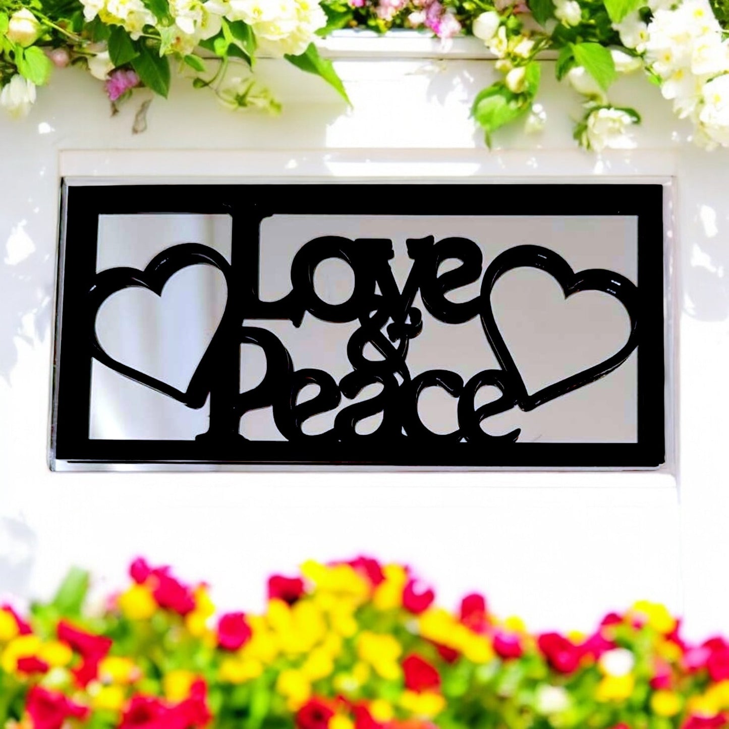 Love & Peace Sign Framed Garden Mirror