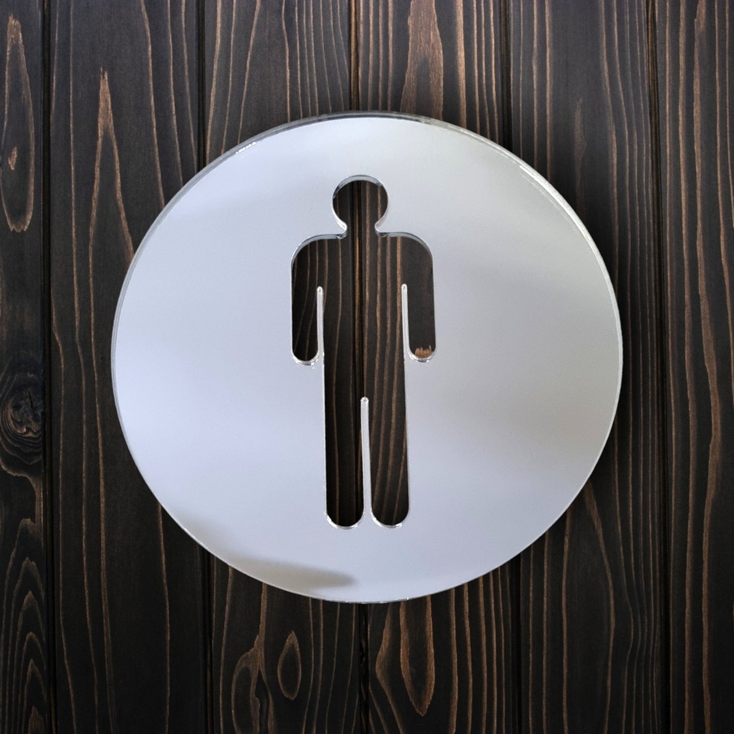 Male Toilet Sign - Round - Mirrored