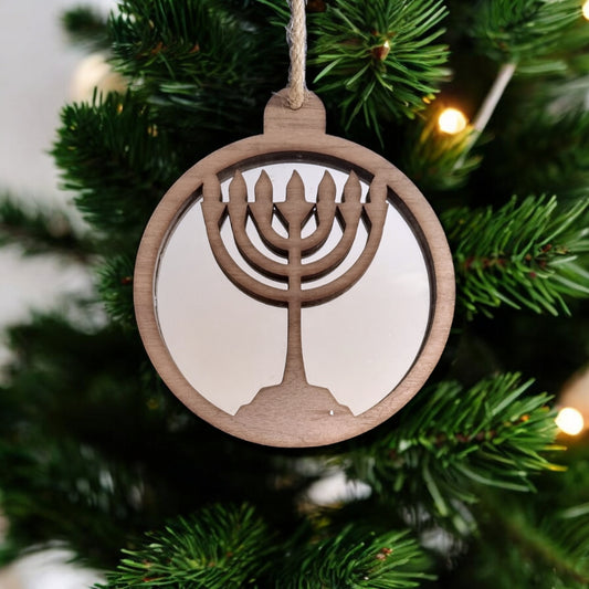 Menorah Christmas Decoration - Wood and Mirror