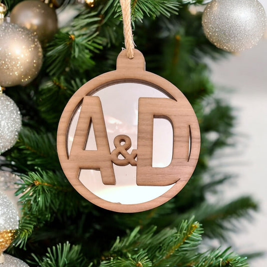 Personalised Initials Christmas Decoration - Wood and Mirror