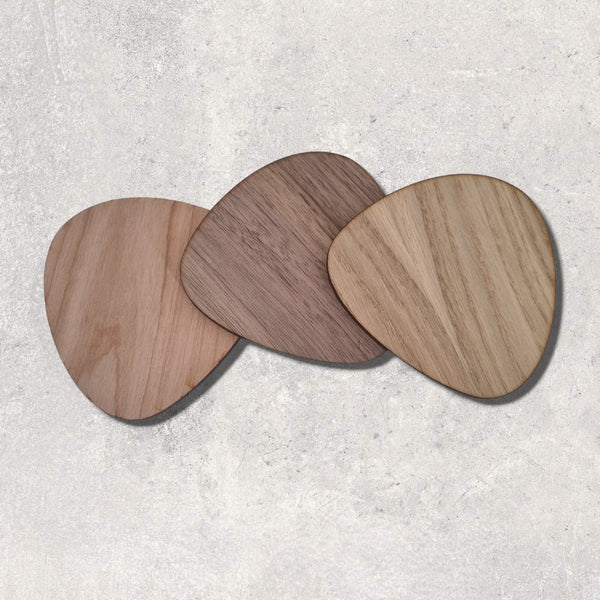 Set of Pebble Shaped Wood Coasters - Cherry, Oak or Walnut finish (Engraving available)