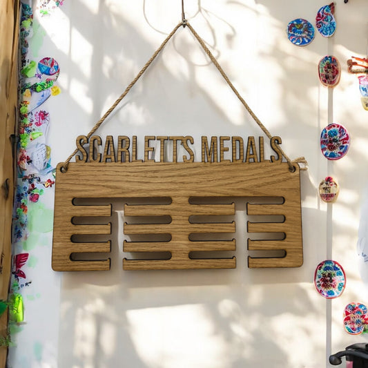 Personalised Rope Medal Hangers - Wood