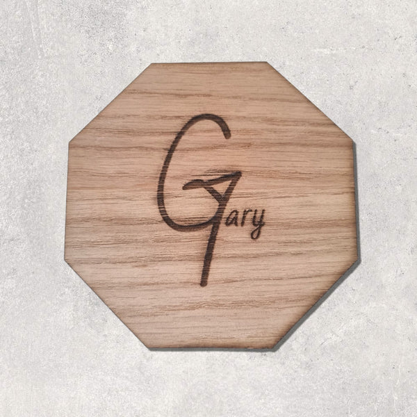 Set of Octagon Wood Coasters - Cherry, Oak or Walnut finish (Engraving available)