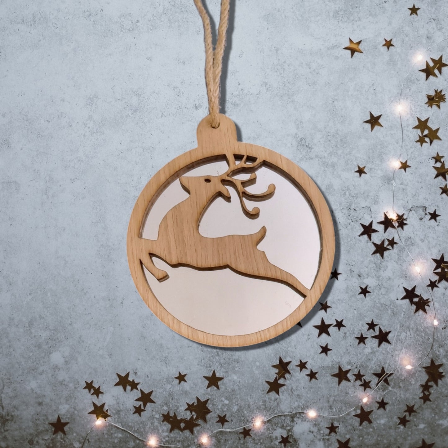 Reindeer Christmas Decoration - Wood and Mirror