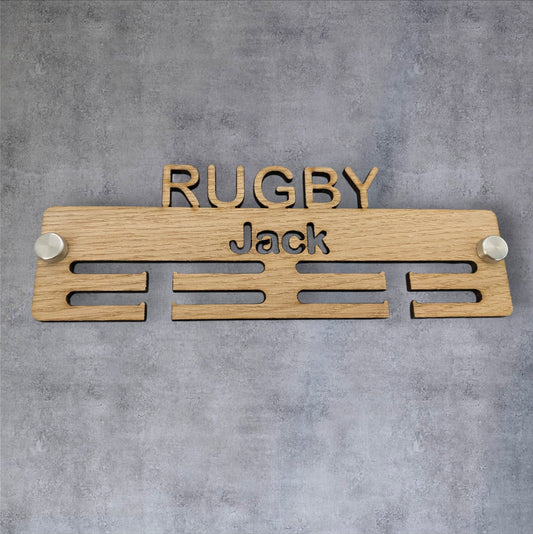 Rugby Medal Hanger - Wood