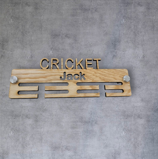 Cricket Medal Hanger - Wood