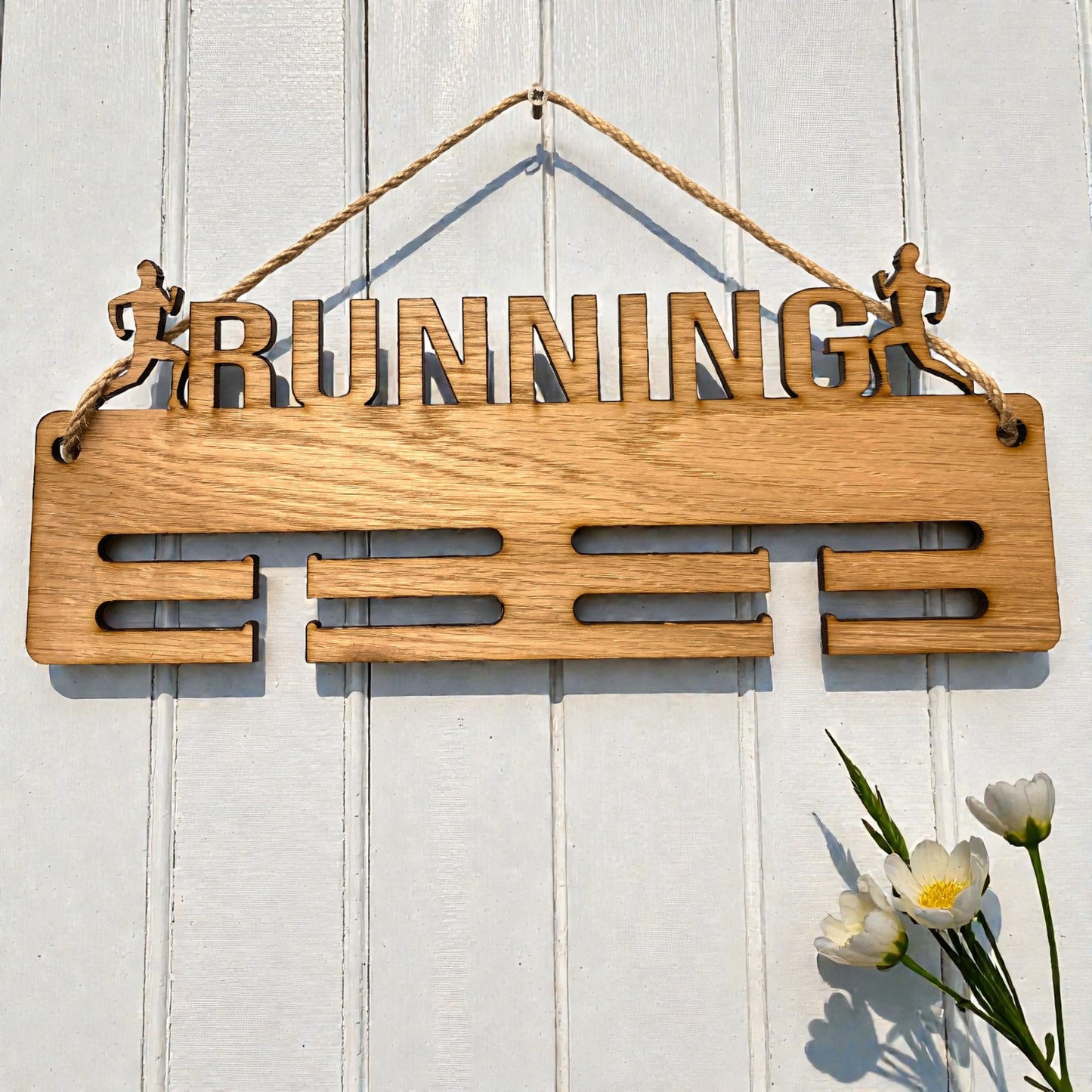 Running Man Rope Medal Hangers - Wood