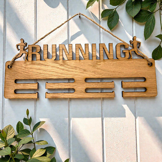 Running Man Rope Medal Hangers - Wood