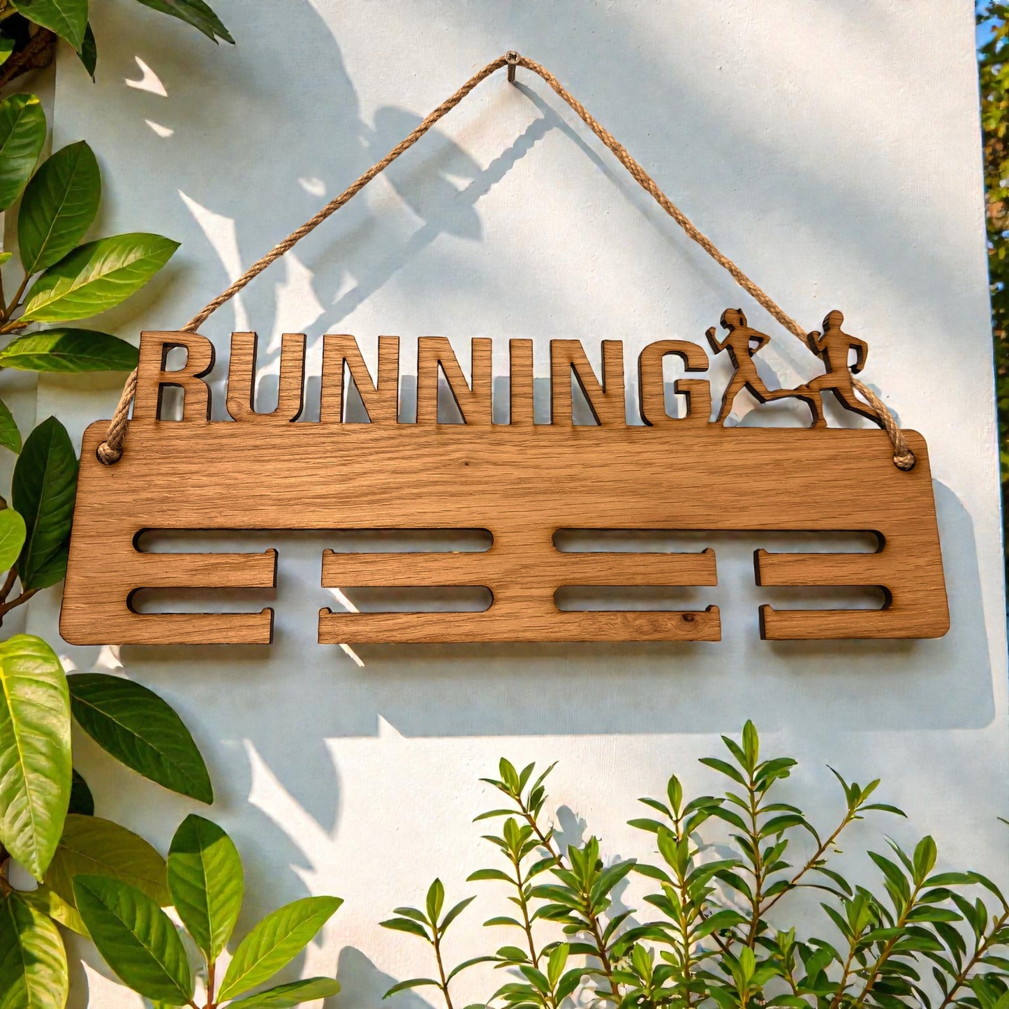 Running Man & Lady Rope Medal Hangers - Wood