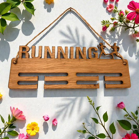 Running Man & Lady Rope Medal Hangers - Wood