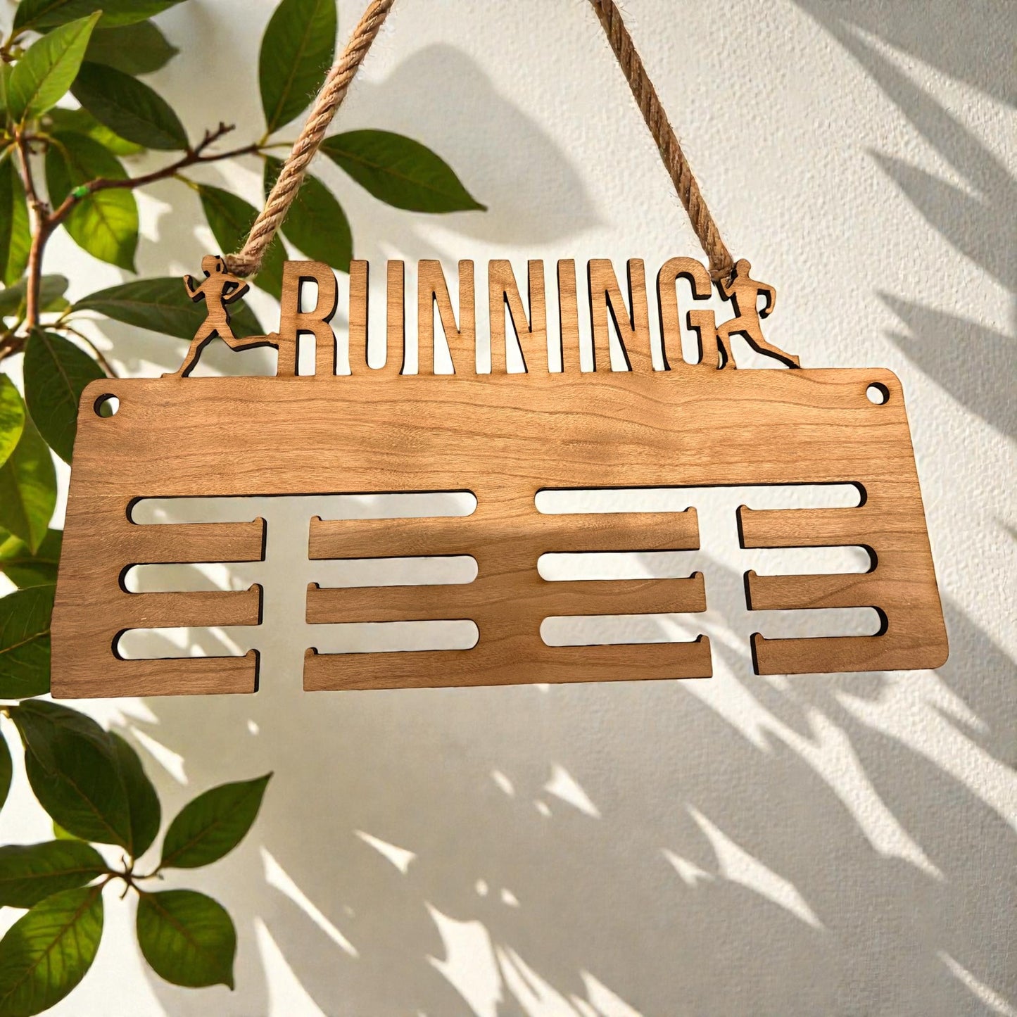 Running Man & Lady Rope Medal Hangers - Wood