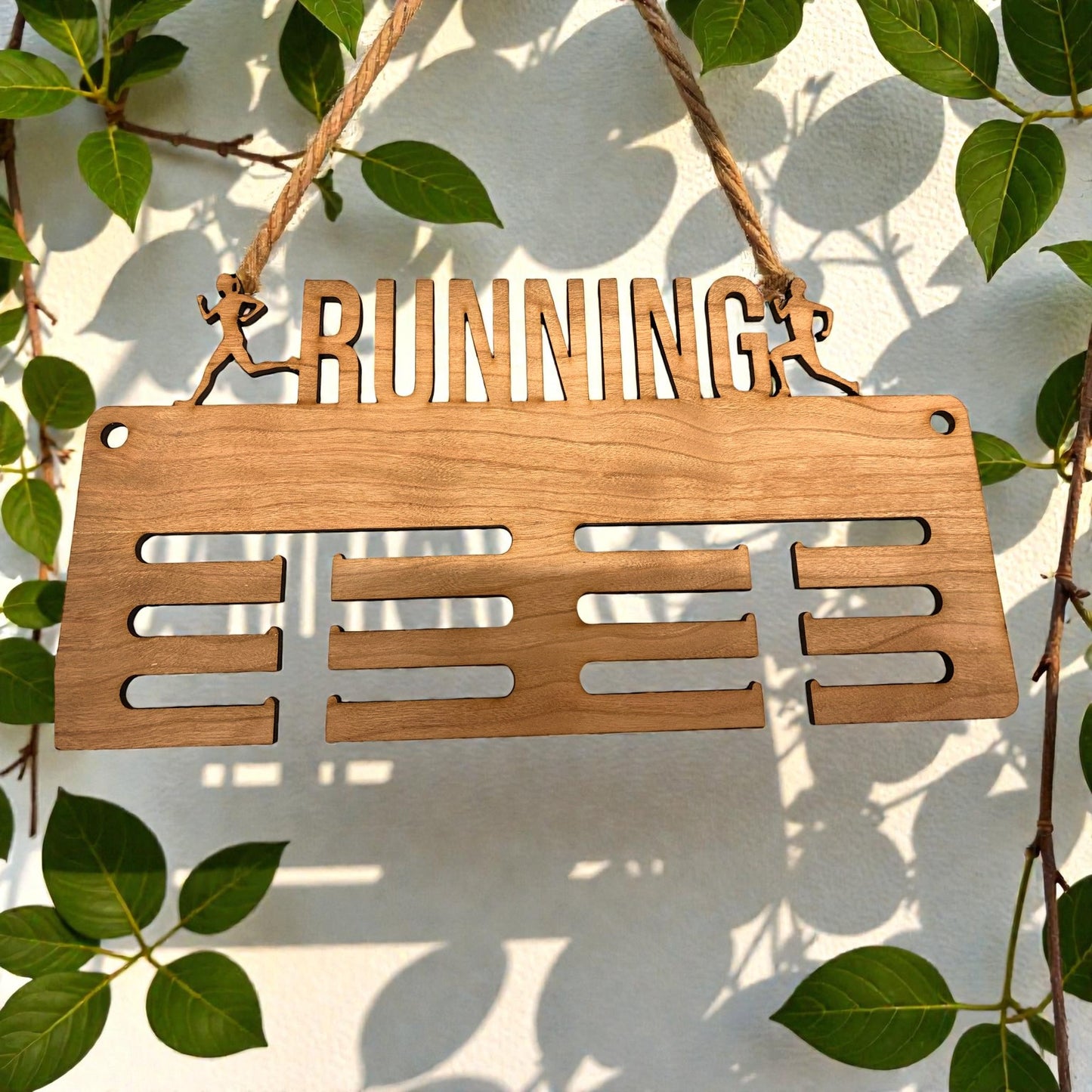 Running Man & Lady Rope Medal Hangers - Wood