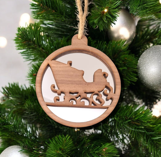 Sleigh Christmas Decoration - Wood and Mirror