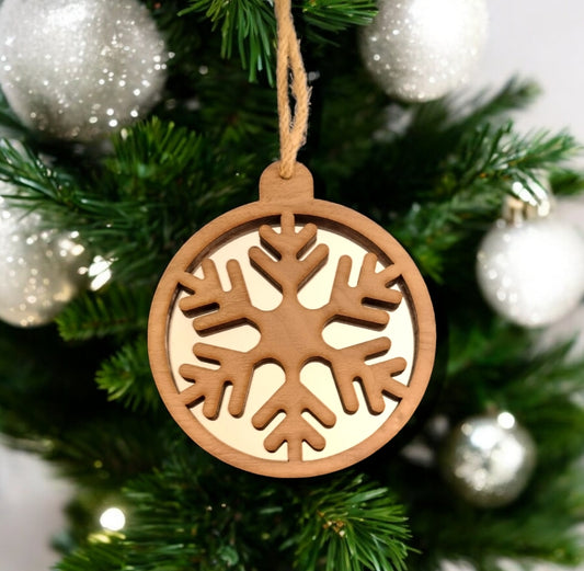 Snowflake Christmas Decoration - Wood and Mirror