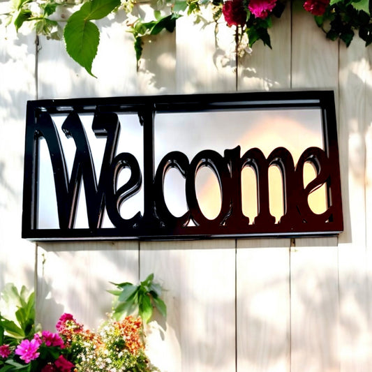 Welcome Sign Framed Garden Mirror