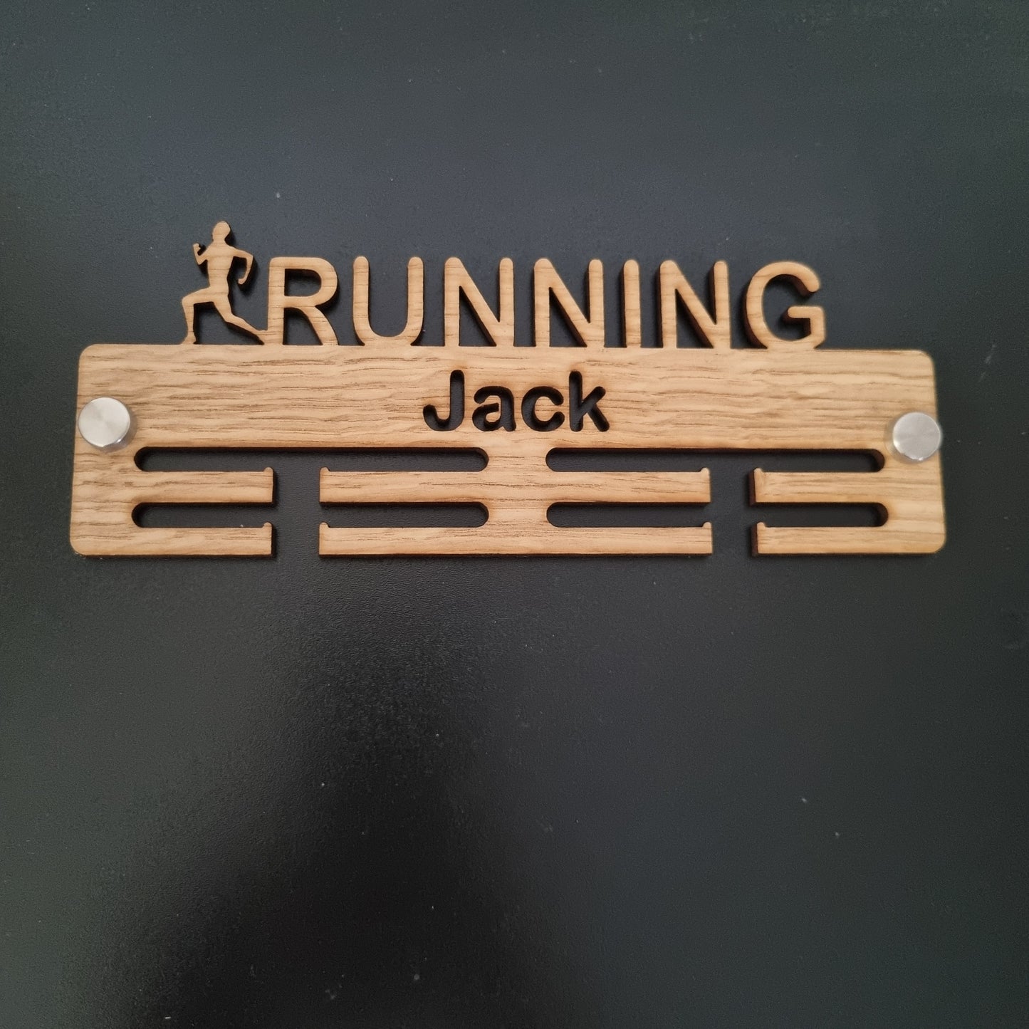 Running Man Medal Hanger - Wood