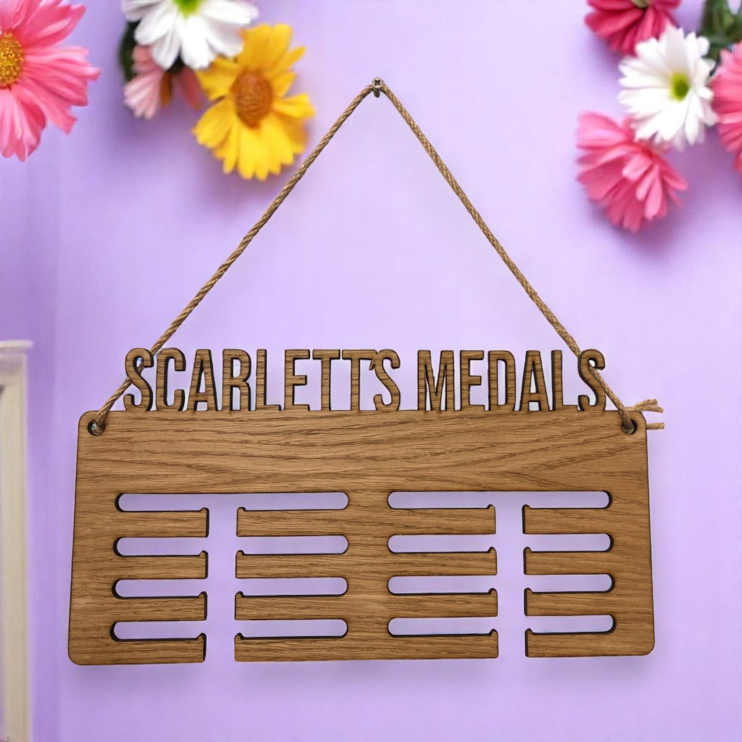 Personalised Rope Medal Hangers - Wood