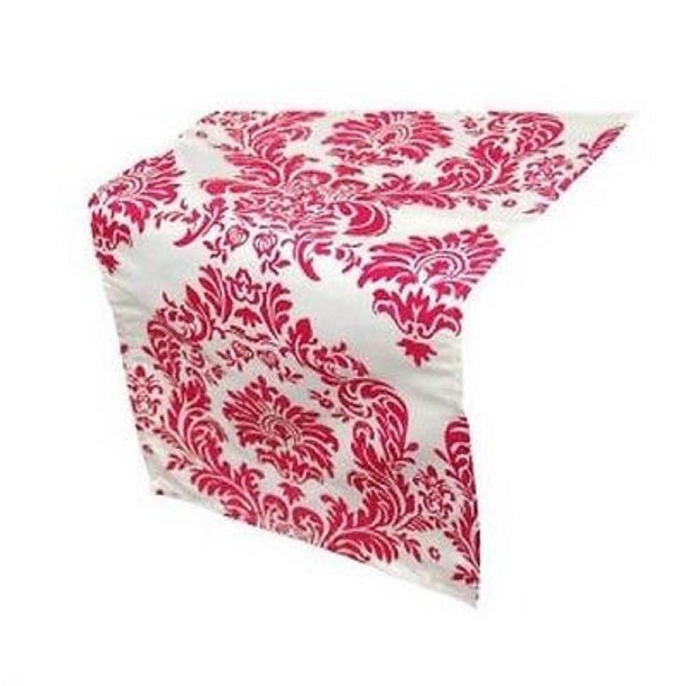 White & Fuchsia Damask Table Runner