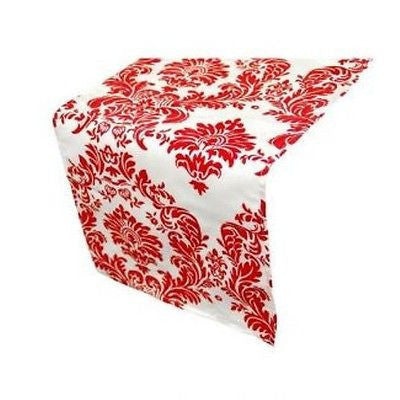 White & Red Damask Table Runner