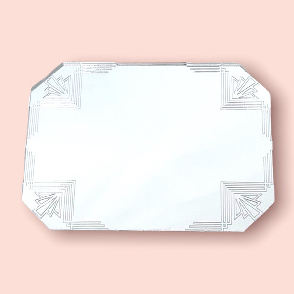 Rectangular Art Deco Etched Fan Shaped Mirrors with White Backing & Hooks