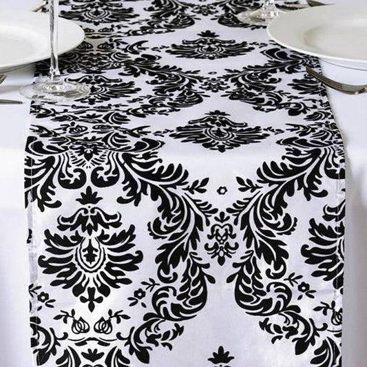 White & Black Damask Table Runner