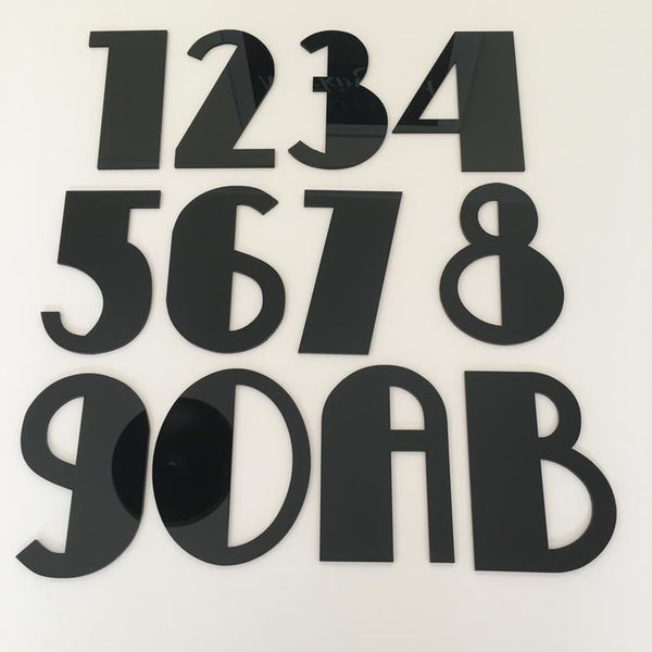 Black Gloss, Floating Finish, House Numbers - Art Deco