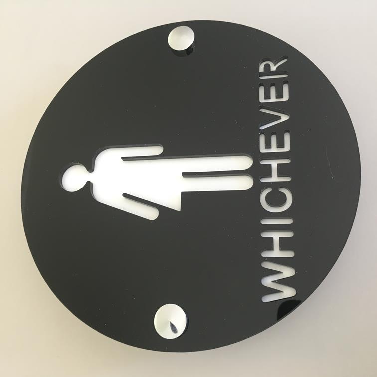Round Whichever Toilet Sign - Black & White Gloss Finish