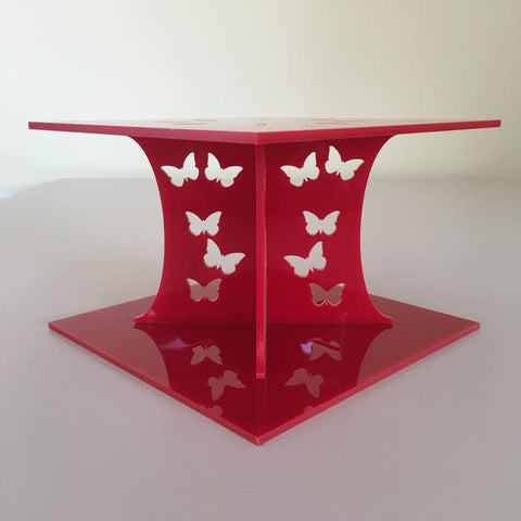 Butterfly Square Wedding/Party Cake Separator - Red