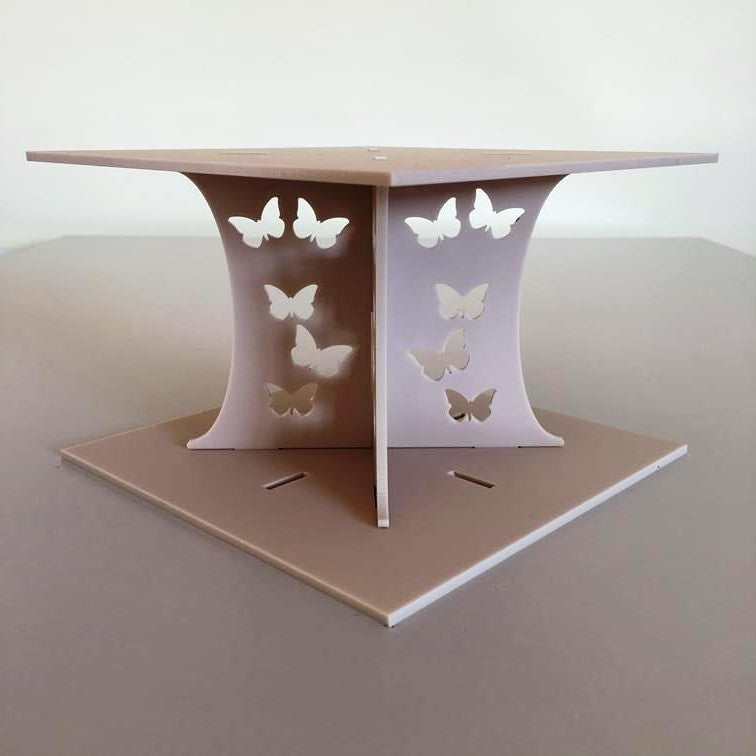 Butterfly Square Wedding/Party Cake Separator - Latte