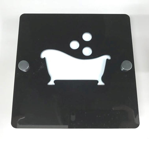 Square Bathroom "Bath & Bubbles" Sign - Black & White Gloss Finish