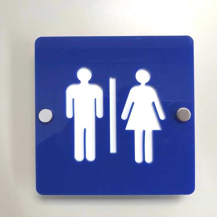 Square Male & Female Toilet Sign - Blue & White Gloss Finish
