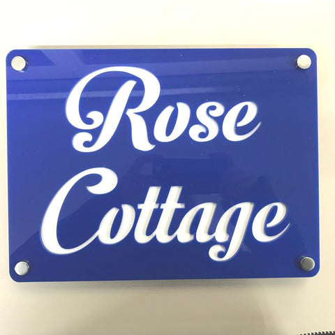 Large Rectangular House Name Sign - Blue & White Gloss Finish