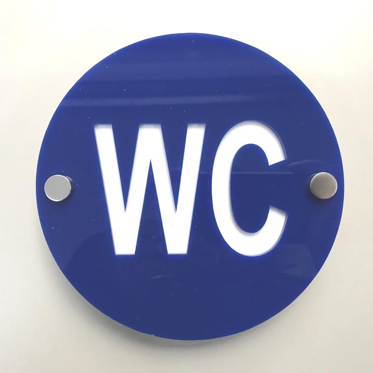 Round WC Toilet Sign - Blue & White Gloss Finish