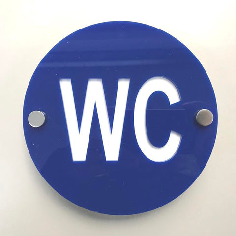 Round WC Toilet Sign - Blue & White Gloss Finish