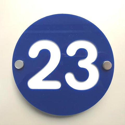 Round Number House Sign - Blue & White Gloss Finish