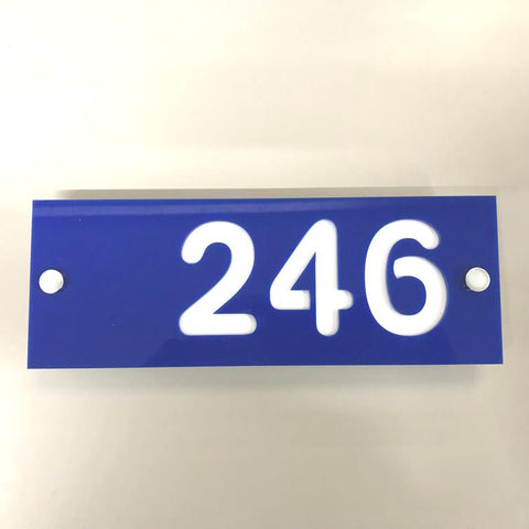 Rectangular Number House Sign - Blue & White Gloss Finish