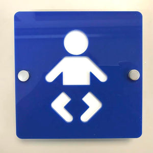 Square Baby Changing Toilet Sign - Blue & White Gloss Finish