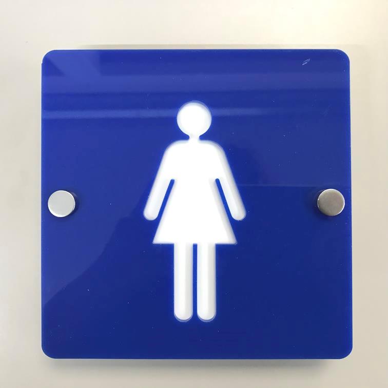 Square Female Toilet Sign - Blue & White Gloss Finish