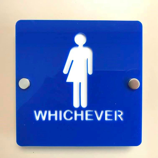 Square "Whichever" Toilet Sign - Blue & White Gloss Finish