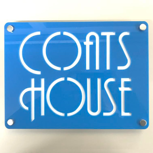 Large Rectangular House Name Sign - Bright Blue & White Gloss Finish