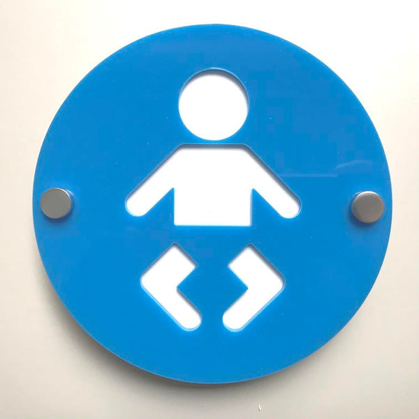 Round Baby Changing Toilet Sign - Bright Blue & White Gloss Finish