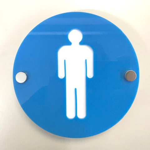 Round Male Toilet Sign - Bright Blue & White Gloss Finish